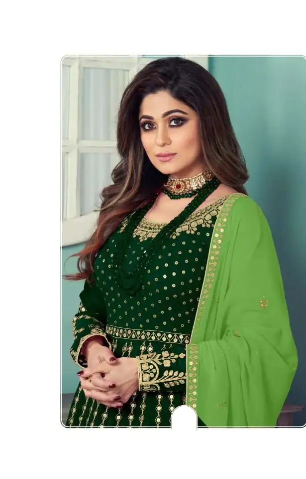 Adorable Green Color Gown Georgette With Embroidery Work