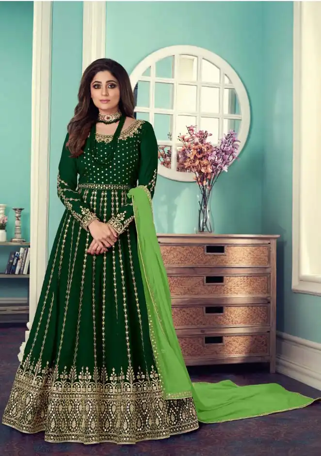 Adorable Green Color Gown Georgette With Embroidery Work