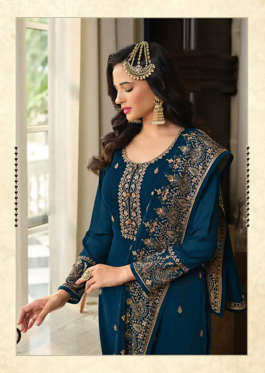 DS LT 8301 Peacock Blue color Georgette Embroidery Sequence Work Sharara Suit Wedding, Festive, Events Etc. Expected Delivery 4-6 Working Days @2149/- | Casual Suits, Jump Suits, Creative suits, Designer Suits, Palazzo Suits, Party Wear Suits, Patiala Suits, Salwar suit, Straight Suits