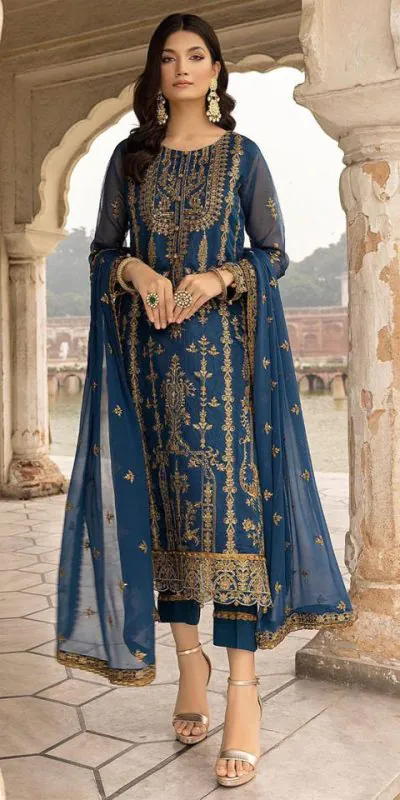 DS 1012 Persian Blue Color Georgette Embroidered Sequence Salwar Suit Casual, Wedding, Festive, Events Etc. Expected Delivery 4-6 Working Days @1799/- | Jump Suits, Casual Suits, Creative suits, Designer Suits, Palazzo Suits, Party Wear Suits, Patiala Suits, Salwar suit, Straight Suits