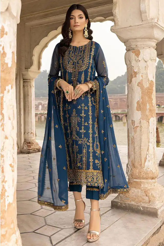 DS 1012 Persian Blue Color Georgette Embroidered Sequence Salwar Suit Casual, Wedding, Festive, Events Etc. Expected Delivery 4-6 Working Days @1799/- | Jump Suits, Casual Suits, Creative suits, Designer Suits, Palazzo Suits, Party Wear Suits, Patiala Suits, Salwar suit, Straight Suits