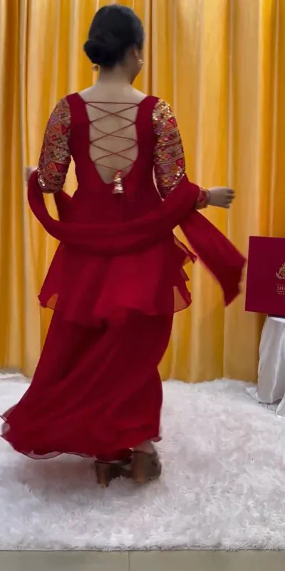 RTC 5666 Red Color Faux Georgette thread Sequence Work Sharara Suit Casual, Wedding, Party, Festive, Events Etc. Expected Delivery 4-6 Working Days @1999/- | Jump Suits, Casual Suits, Creative suits, Designer Suits, Palazzo Suits, Party Wear Suits, Patiala Suits, Salwar suit, Straight Suits