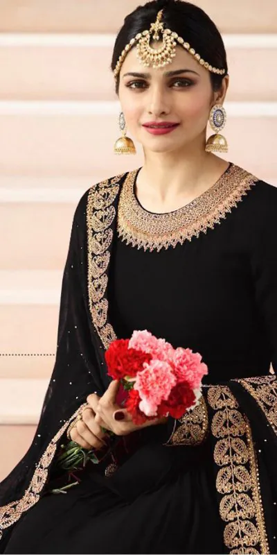 FC 7171 Black Color Georgette Silk Embroidery work Anarkali Suit Casual, Wedding, Party, Festive, Events Etc. Expected Delivery 4-6 Working Days @1999/- | Anarkali Suits, Bollywood Anarkali, Creative-Anarkali, Designer Anarkali, Embroidered Anarkali, Party Wear Anarkali