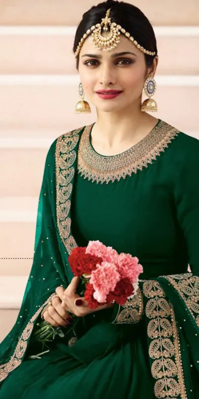 FC 7171 Green Color Georgette Silk Embroidery work Anarkali Suit Casual, Wedding, Party, Festive, Events Etc. Expected Delivery 4-6 Working Days @1999/- | Anarkali Suits, Bollywood Anarkali, Creative-Anarkali, Designer Anarkali, Embroidered Anarkali, Party Wear Anarkali