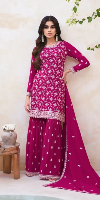 Fc Zohara 9757 Red Top : Georgette Work : Heavy Embroidery Designer Work Bottom : Santoon Wedding, Party, Festive @3249/- | Jump Suits, Casual Suits, Creative suits, Designer Suits, Palazzo Suits, Party Wear Suits, Patiala Suits, Salwar suit, Straight Suits