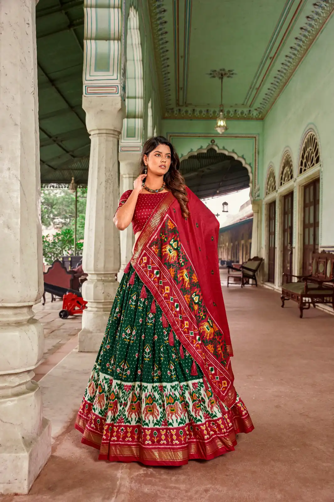 LNB1691 Green Color Tussar Silk Patola Foil Printed Lehenga Choli Festive, Party, Wedding, Events etc. Expected Delivery 4-6 Working Days @2199/- | Bollywood Lehenga, Creative Lehenga, Designer Lehenga, Embroidered Lehenga, Lehenga, Party Wear Lehenga
