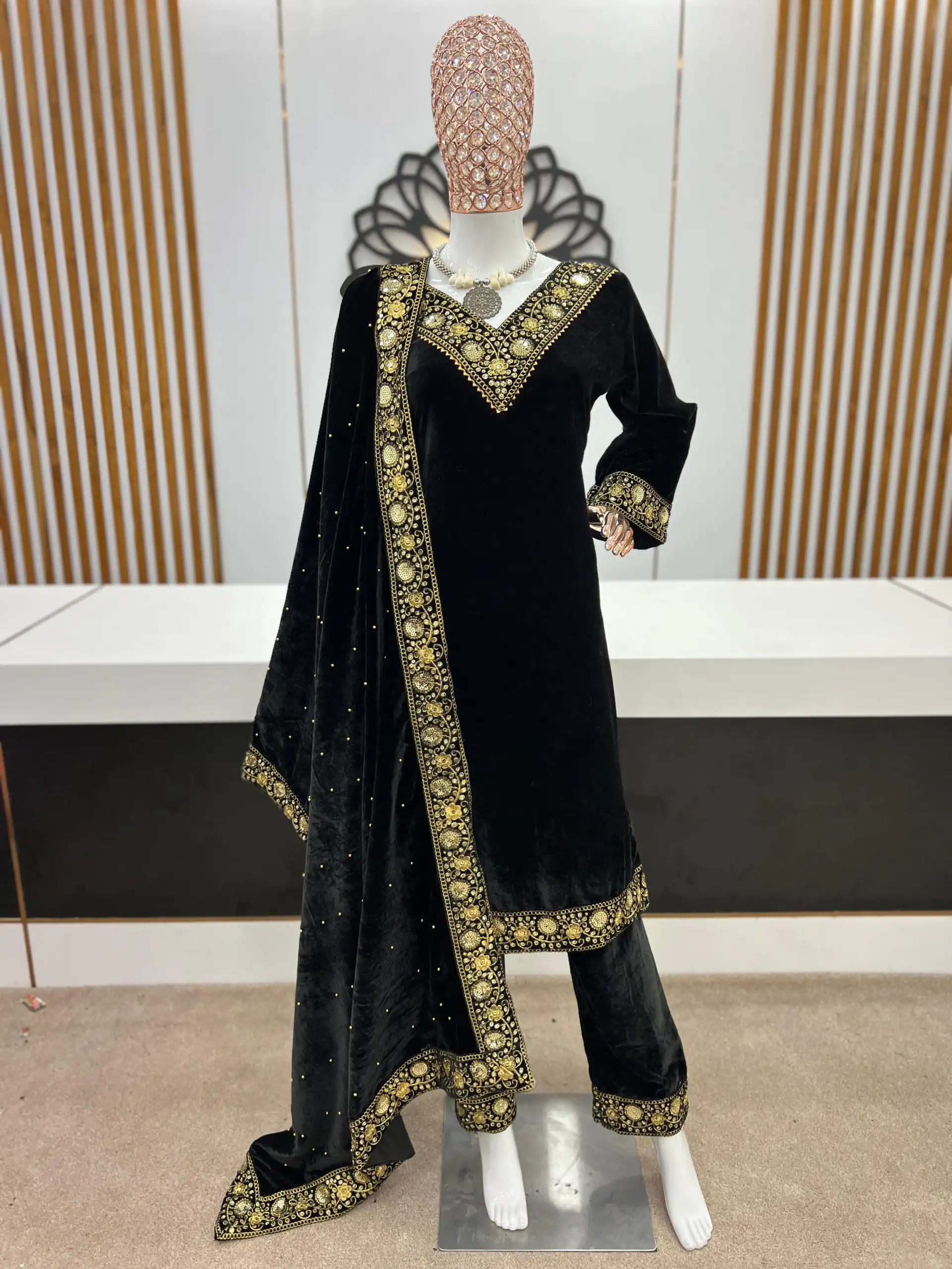NSR 780 Black Color Gown Viscose Velvet with Embroidery Sequence Work Inner : Micro Cotton Traditional Wear, Wedding, Festive, Events. @2149/- | Casual Suits, Creative suits, Designer Suits, Palazzo Suits, Party Wear Suits, Salwar suit, Straight Suits