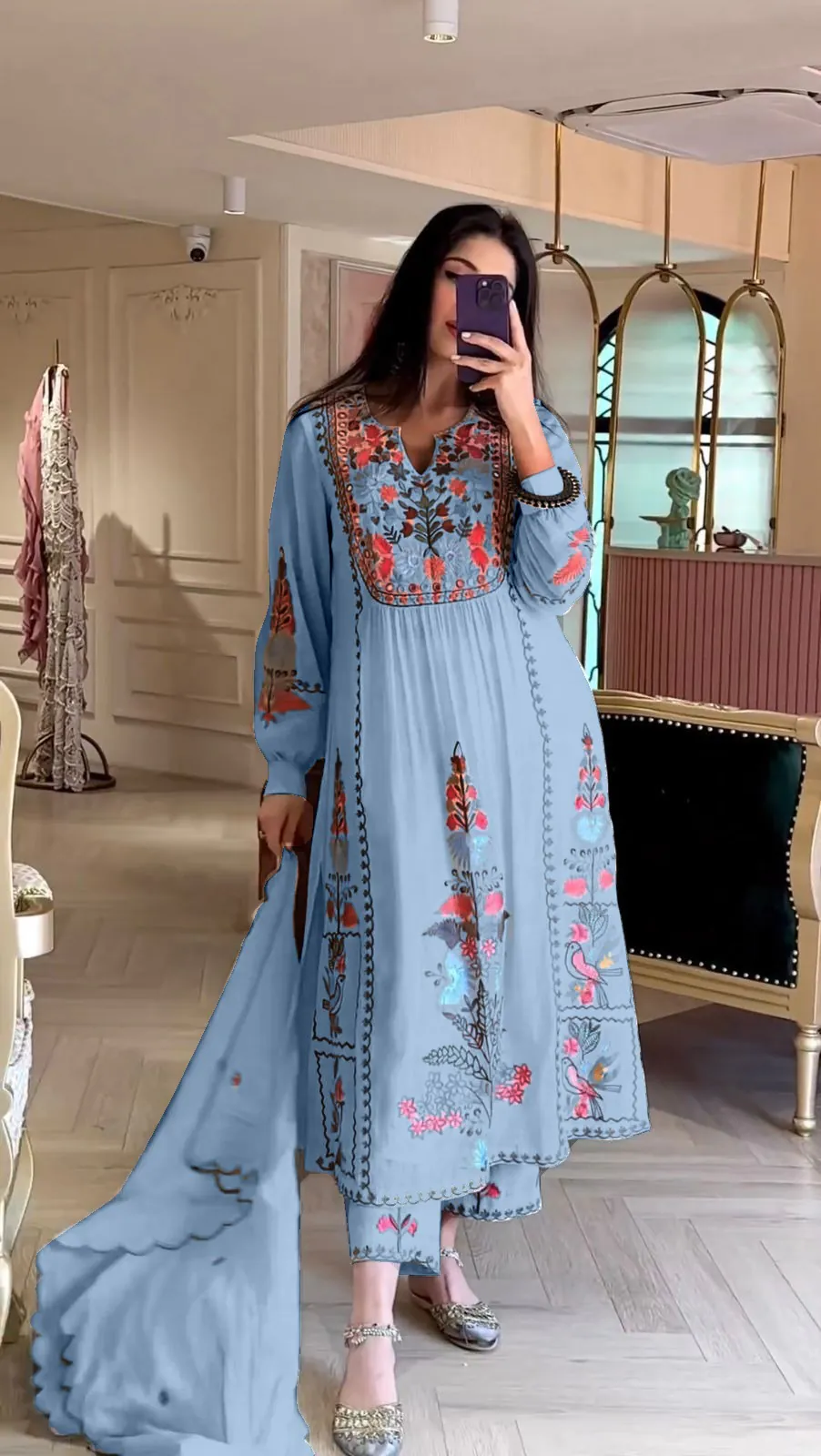 AD118 Blue Color Georgette Embroidery Work Salwar Suit Casual, Wedding, Festive, Events Etc. Expected Delivery 4-6 Working Days @1950/- | Jump Suits, Casual Suits, Creative suits, Designer Suits, Palazzo Suits, Party Wear Suits, Salwar suit, Straight Suits