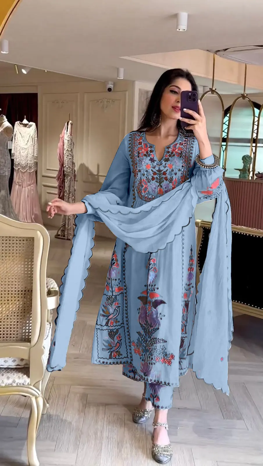 AD118 Blue Color Georgette Embroidery Work Salwar Suit Casual, Wedding, Festive, Events Etc. Expected Delivery 4-6 Working Days @1950/- | Jump Suits, Casual Suits, Creative suits, Designer Suits, Palazzo Suits, Party Wear Suits, Salwar suit, Straight Suits