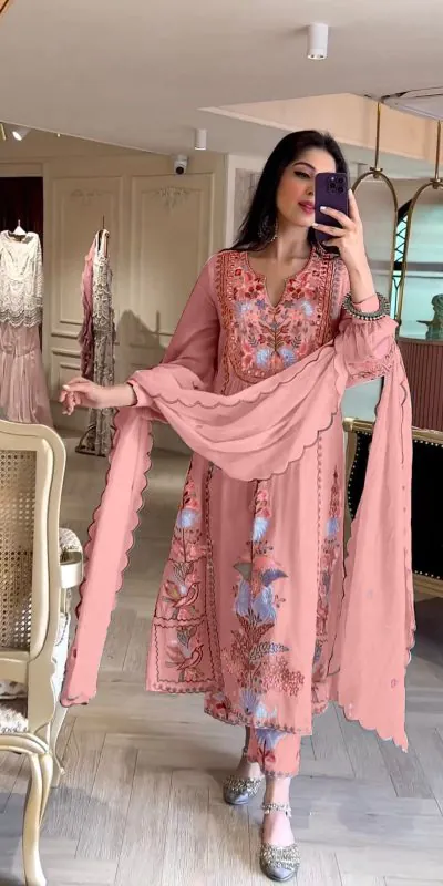 AD 118 Orange Color Georgette Embroidery Work Salwar Suit Casual, Wedding, Festive, Events Etc. Expected Delivery  4-6 Working Days @1950/- | Jump Suits, Casual Suits, Creative suits, Designer Suits, Palazzo Suits, Party Wear Suits, Salwar suit, Straight Suits