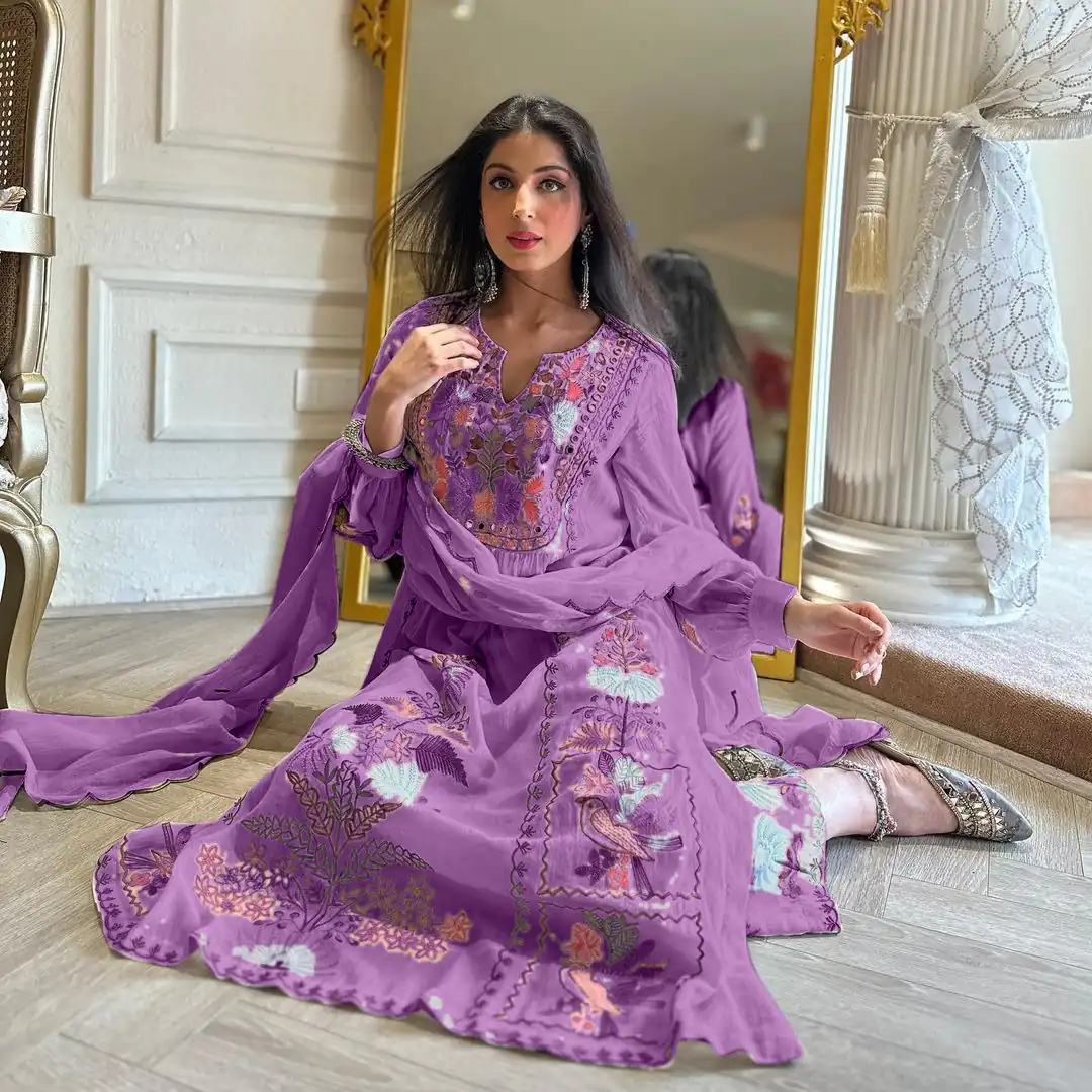 AD118 Violet Color Georgette Embroidery Work Salwar Suit Casual, Wedding, Festive, Events Etc. Expected Delivery  4-6 Working Days @1950/- | Jump Suits, Casual Suits, Creative suits, Designer Suits, Palazzo Suits, Party Wear Suits, Salwar suit, Straight Suits