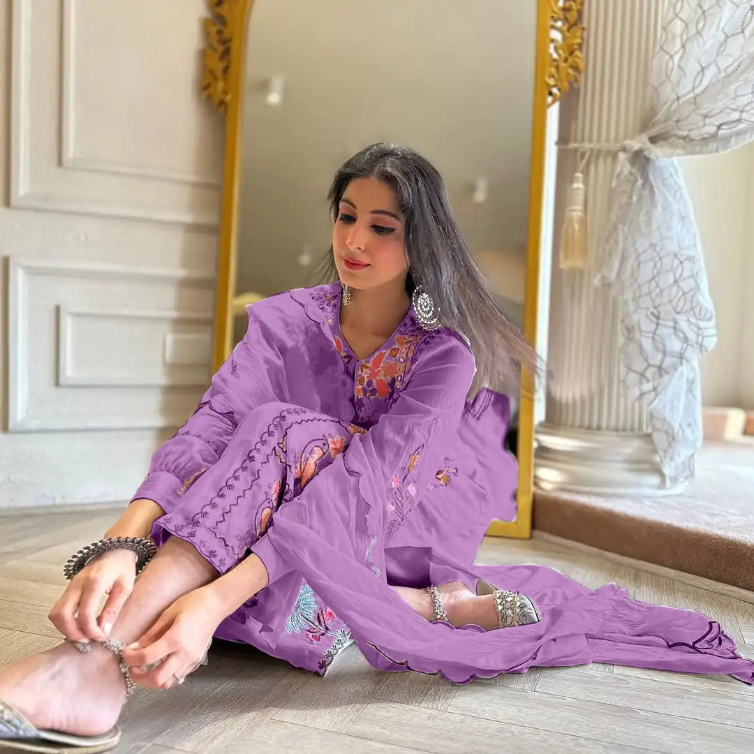 AD118 Violet Color Georgette Embroidery Work Salwar Suit Casual, Wedding, Festive, Events Etc. Expected Delivery  4-6 Working Days @1950/- | Jump Suits, Casual Suits, Creative suits, Designer Suits, Palazzo Suits, Party Wear Suits, Salwar suit, Straight Suits