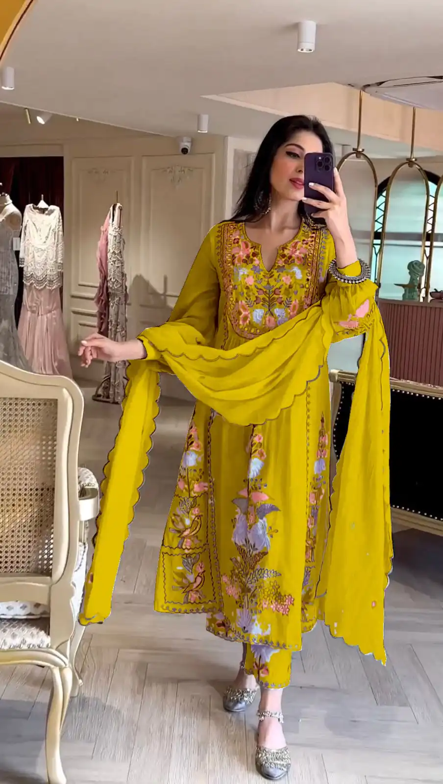 AD118 Yellow Color Georgette Embroidery Work Salwar Suit Casual, Wedding, Festive, Events Etc. Expected Delivery  4-6 Working Days @1950/- | Jump Suits, Casual Suits, Creative suits, Designer Suits, Palazzo Suits, Party Wear Suits, Salwar suit, Straight Suits