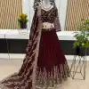 Beautiful Dark Maroon Color Faux Georgette With Embroidery Sequence Work Lehenga Choli