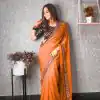 JR 543 Orange Color Printed Georgette With Sequence Embroidery Lace Saree Casual, Party Wear, Wedding, Events Etc. Expected Delivery 4-6 Working Days 1449/- | Bollywood Sarees, Creative Sarees, Designer Sarees, Embroidered Sarees, Ethnic Saree, Modern Digital sarees, Party Wear Sarees, Sarees