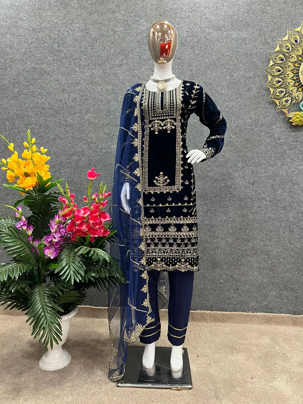 NSR-676 Navy blue Color Salwar Suit : Work : Embroidery Work Inner : Micro Cotton Traditional Wear, Wedding, Festive, Events. @1799/- | Jump Suits, Casual Suits, Creative suits, Designer Suits, Palazzo Suits, Party Wear Suits, Salwar suit, Straight Suits