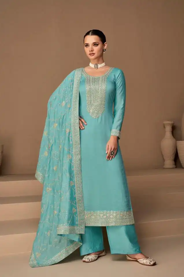 Ashirwad 9522 Sky Blue Color Sequence Embroidery Stone Work Salwar Suit , Wedding, Party, Festive, Events Etc. Expected Delivery 4-6 Working Days @2250/- | Jump Suits, Casual Suits, Creative suits, Designer Suits, Palazzo Suits, Party Wear Suits, Salwar suit, Straight Suits