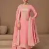Charming pink Color Sequence Embroidery Stone Work Straight Salwar Suit