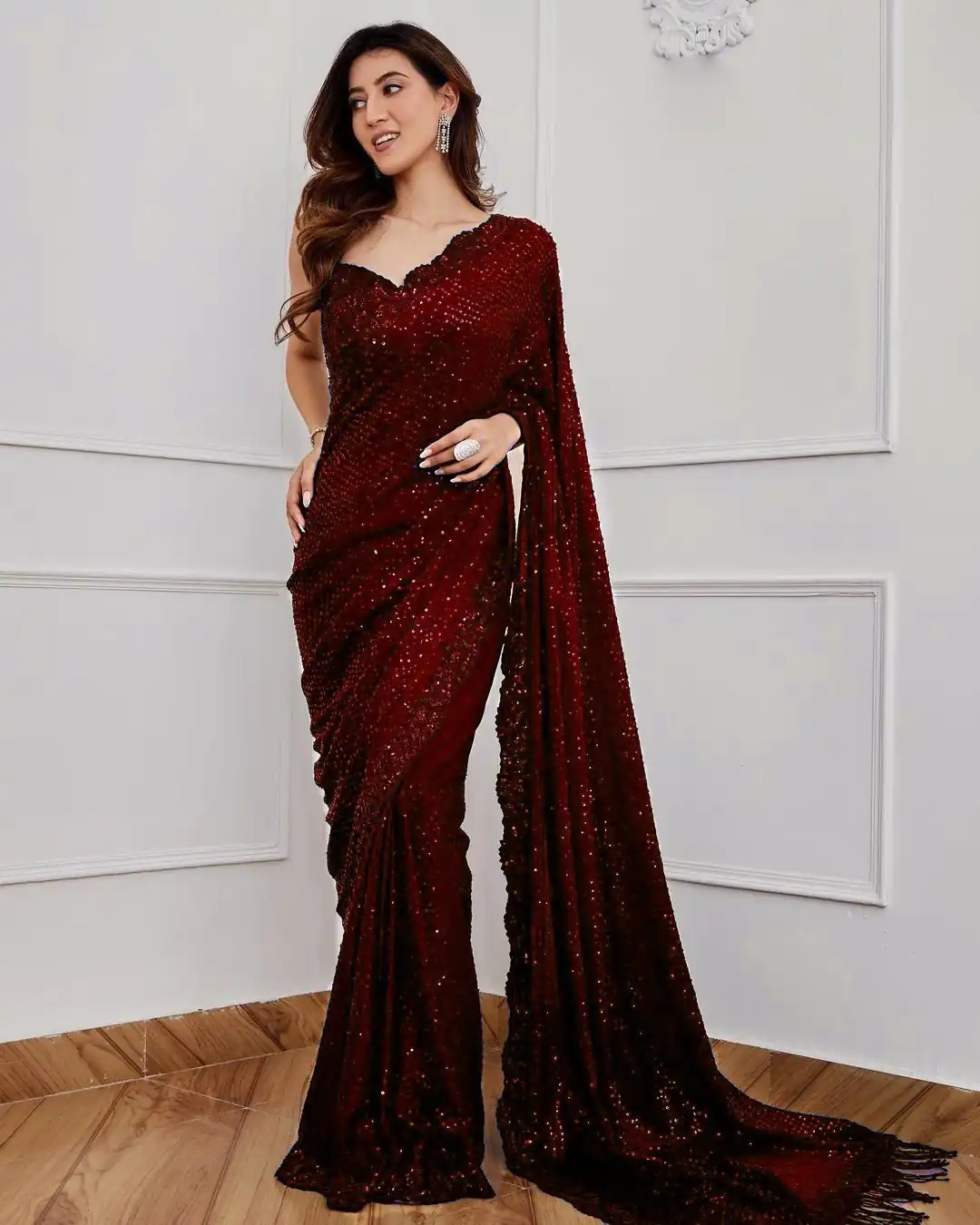 DF 3312 Maroon Color Georgette Embroidery Sequins Work Saree Casual, Party Wear, Wedding, Events Etc Delivery Expected.4-6 Working Days 1899/- | Bollywood Sarees, Creative Sarees, Designer Sarees, Embroidered Sarees, Ethnic Saree, Modern Digital sarees, Party Wear Sarees, Sarees