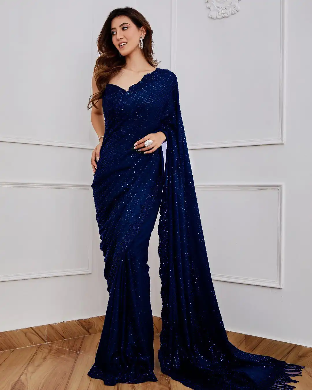 DF 3312 Navy Blue Color Georgette Embroidery Sequins Work Saree Casual, Party Wear, Wedding, Events Etc Delivery Expected.4-6 Working Days 1899/- | Bollywood Sarees, Creative Sarees, Designer Sarees, Embroidered Sarees, Ethnic Saree, Modern Digital sarees, Party Wear Sarees, Sarees