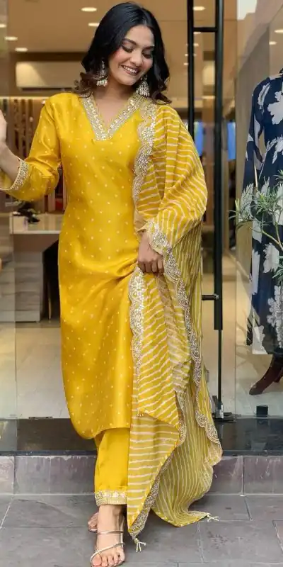 AD 149 Yellow Color Heavy Modal Silk Embroidery work Kurti Casual, Wedding, Party, Festive, Events Etc. Expected Delivery 4-6 Working Days @1899/- | Bollywood Kurti, Creative Kurtis, Designer Kurti, Kurti, Party Wear Kurti, Selfie Kurti