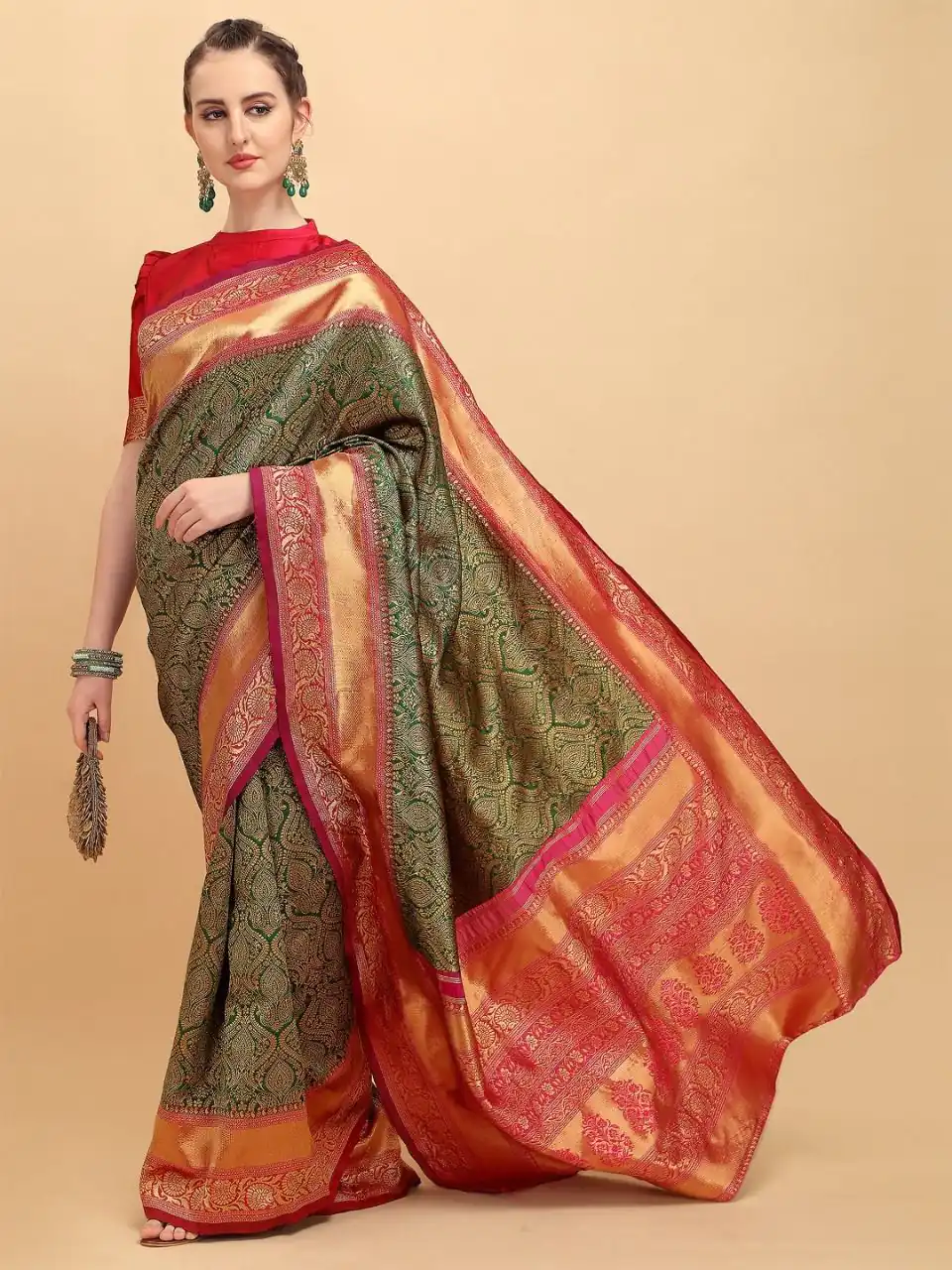 KP 1039 Green Color Soft Lichi Silk Jacquard Work Saree Casual, Party Wear, Wedding, Events Etc. Expected Delivery 4-6 Working Days @1499/- | Bollywood Sarees, Creative Sarees, Designer Sarees, Embroidered Sarees, Ethnic Saree, Modern Digital sarees, Party Wear Sarees, Sarees