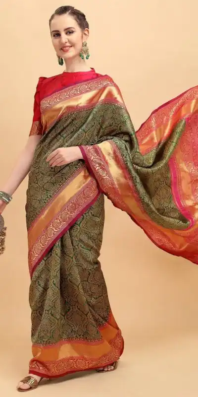 KP 1039 Green Color Soft Lichi Silk Jacquard Work Saree Casual, Party Wear, Wedding, Events Etc. Expected Delivery 4-6 Working Days @1499/- | Bollywood Sarees, Creative Sarees, Designer Sarees, Embroidered Sarees, Ethnic Saree, Modern Digital sarees, Party Wear Sarees, Sarees