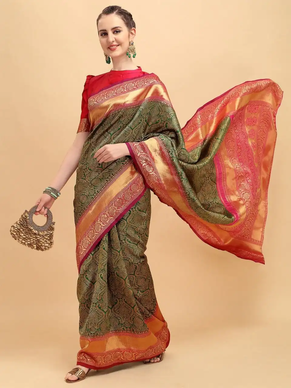 KP 1039 Green Color Soft Lichi Silk Jacquard Work Saree Casual, Party Wear, Wedding, Events Etc. Expected Delivery 4-6 Working Days @1499/- | Bollywood Sarees, Creative Sarees, Designer Sarees, Embroidered Sarees, Ethnic Saree, Modern Digital sarees, Party Wear Sarees, Sarees