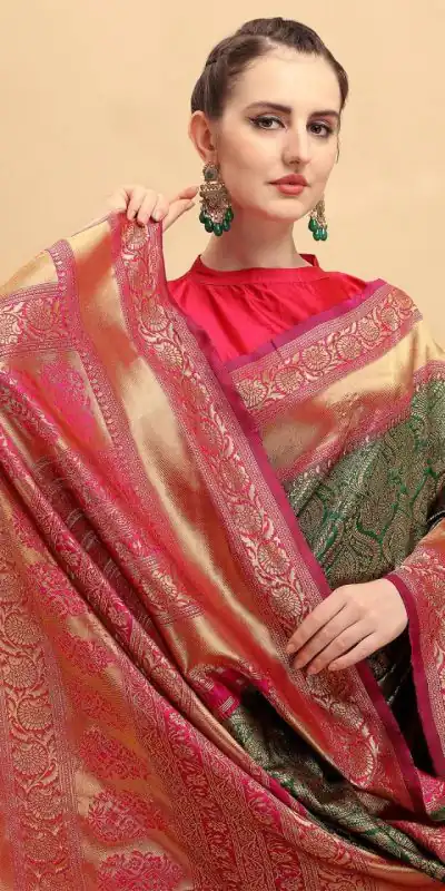 KP 1039 Green Color Soft Lichi Silk Jacquard Work Saree Casual, Party Wear, Wedding, Events Etc. Expected Delivery 4-6 Working Days @1499/- | Bollywood Sarees, Creative Sarees, Designer Sarees, Embroidered Sarees, Ethnic Saree, Modern Digital sarees, Party Wear Sarees, Sarees