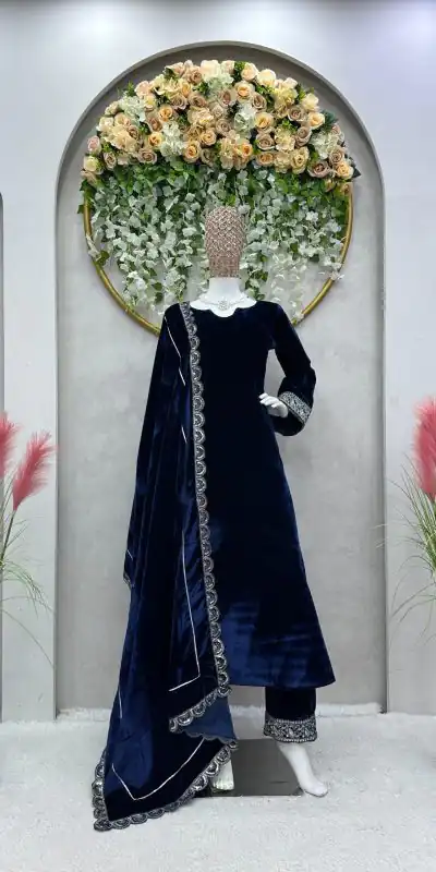 ZSR 5637 Navy blue Color Gown : Fox Georgette Work : Embroidery Sequence Work Inner : Micro Cotton Traditional Wear, Wedding, Festive, Events. @2449/- | Bollywood Gowns, Creative Gowns, Designer Gowns, Embroidered Gowns, Gowns, Party Wear Gowns