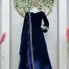 Divine Navy Blue Color Velvet With Cording Dori Work Long Length Gown