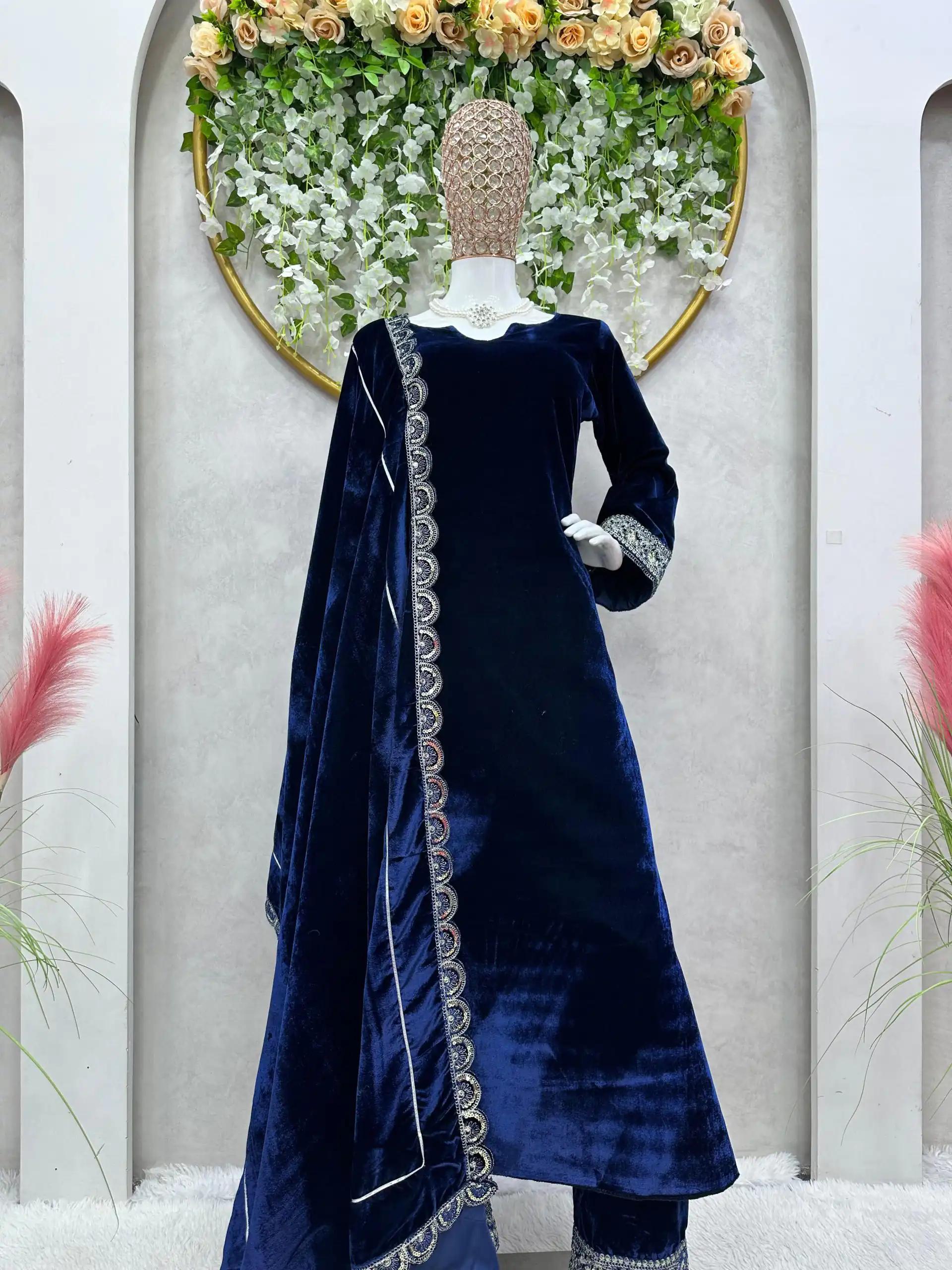 ZSR 5637 Navy blue Color Gown : Fox Georgette Work : Embroidery Sequence Work Inner : Micro Cotton Traditional Wear, Wedding, Festive, Events. @2449/- | Bollywood Gowns, Creative Gowns, Designer Gowns, Embroidered Gowns, Gowns, Party Wear Gowns