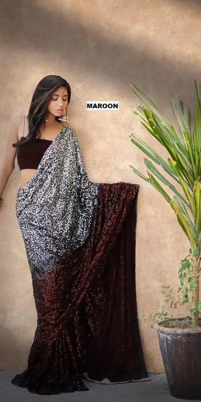 DF 3367 Maroon Color Heavy 60 Gram Georgette Sequins Work Saree Casual, Party Wear, Wedding, Events Etc Delivery Expected.4-6 Working Days 1750/- | Bollywood Sarees, Creative Sarees, Designer Sarees, Embroidered Sarees, Ethnic Saree, Modern Digital sarees, Party Wear Sarees, Sarees