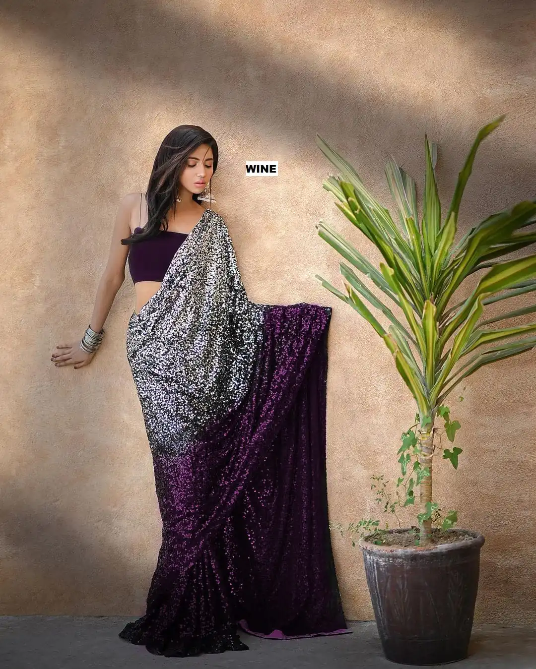 DF 3367 Wine Color Heavy 60 Gram Georgette Sequins Work Saree Casual, Party Wear, Wedding, Events Etc Delivery Expected.4-6 Working Days 1750/- | Embroidered Sarees, Bollywood Sarees, Creative Sarees, Designer Sarees, Ethnic Saree, Modern Digital sarees, Party Wear Sarees, Sarees