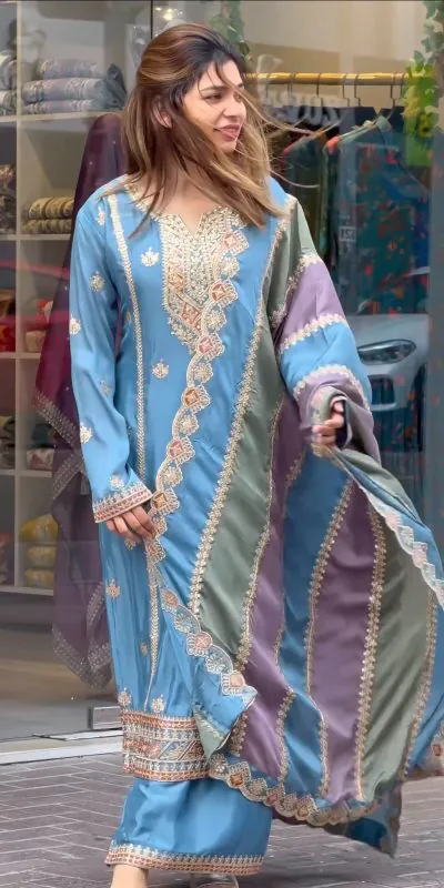AD 145 Blue Color Georgette Embroidery Work Sharara Suit Wedding, Party, Festive, Events Etc. Expected Delivery  4-6 Working Days @2099/- | Jump Suits, Casual Suits, Creative suits, Designer Suits, Palazzo Suits, Party Wear Suits, Patiala Suits, Salwar suit, Straight Suits