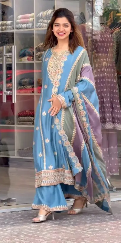 AD 145 Blue Color Georgette Embroidery Work Sharara Suit Wedding, Party, Festive, Events Etc. Expected Delivery  4-6 Working Days @2099/- | Jump Suits, Casual Suits, Creative suits, Designer Suits, Palazzo Suits, Party Wear Suits, Patiala Suits, Salwar suit, Straight Suits