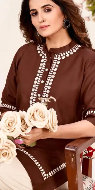 INLI  Zia  Maroon Color Rayon With Embroidery work Kurti Casual, Wedding, Party, Festive, Events Etc. Expected Delivery 4-6 Working Days @1299/- | Bollywood Kurti, Creative Kurtis, Designer Kurti, Kurti, Party Wear Kurti, Selfie Kurti