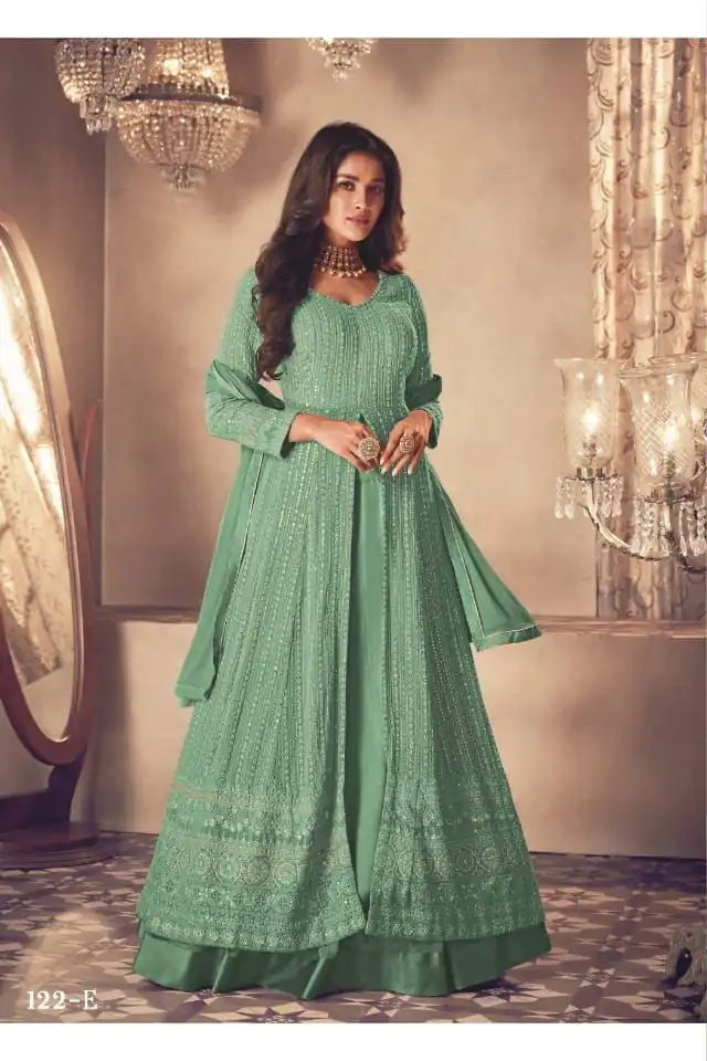 FC:-122 Green color heavy Georgette with Embroidery And Santoon Work Classic Designer Suit Wedding,Party,Festive@2399/- Only | Anarkali Suits, Bollywood Anarkali, Creative-Anarkali, Designer Anarkali, Embroidered Anarkali, Party Wear Anarkali