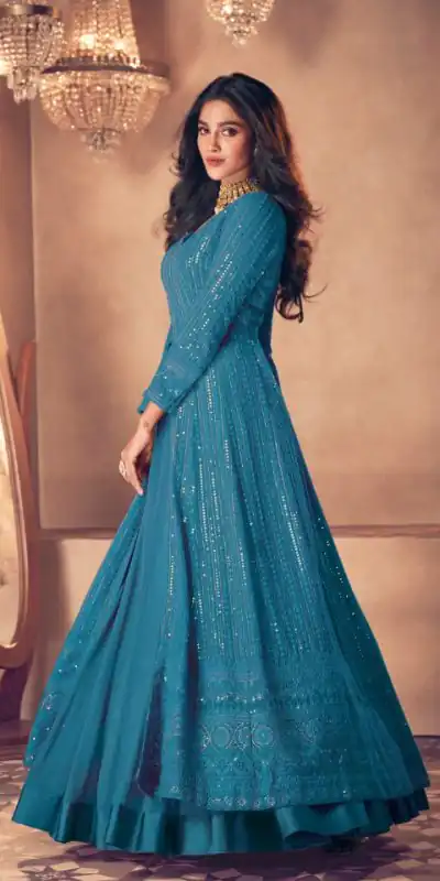 FC:-122 Rama color heavy Georgette with Embroidery And Santoon Work Classic Designer Suit Wedding,Party,Festive@2399/- Only | Anarkali Suits, Bollywood Anarkali, Creative-Anarkali, Designer Anarkali, Embroidered Anarkali, Party Wear Anarkali