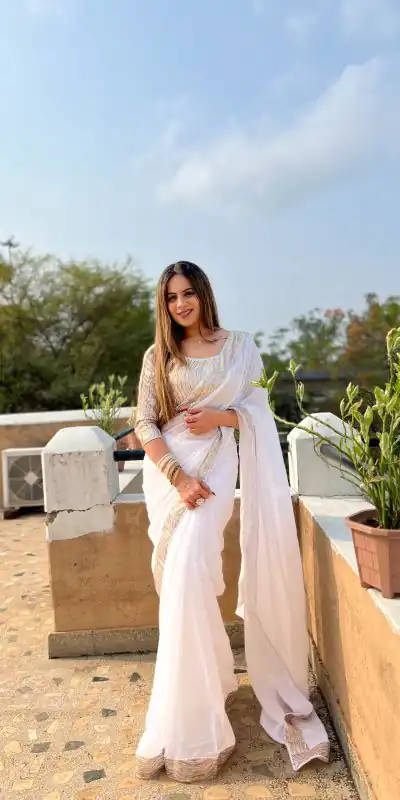 Jr 579 White Color Georgette Heavy Sequence Work Saree Casual, Party Wear, Wedding, Events Etc. Expected Delivery 4-6 Working Days 1549/- | Bollywood Sarees, Creative Sarees, Designer Sarees, Embroidered Sarees, Ethnic Saree, Modern Digital sarees, Party Wear Sarees, Sarees