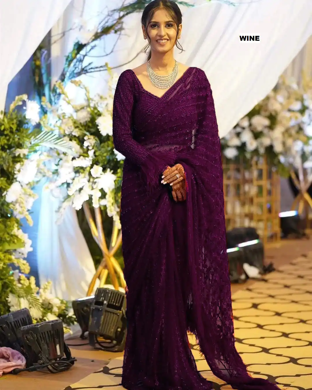 DF 3369 Wine Color Mono Net Sequins Embroidery work Saree Casual, Wedding, Festive, Events Etc. Expected Delivery 4-6 Working Days @1699/- | Bollywood Sarees, Creative Sarees, Designer Sarees, Embroidered Sarees, Ethnic Saree, Modern Digital sarees, Party Wear Sarees, Sarees