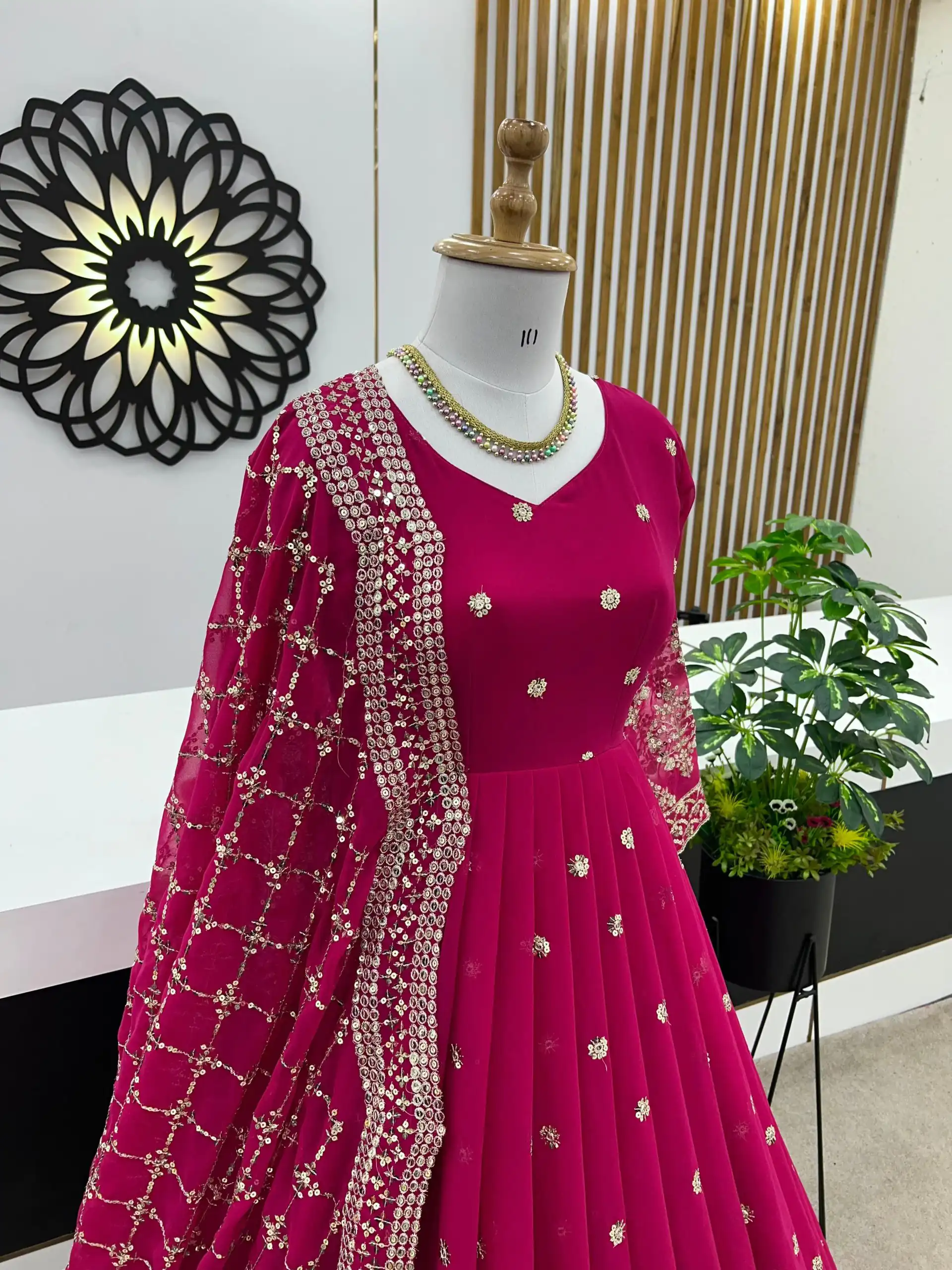 ZF 359 Rani Pink Color Georgette Embroidery Sequence Work Gown Casual, Wedding, Party, Festive, Events Etc. Expected Delivery 4-6 Working Days @1999/- | Bollywood Gowns, Creative Gowns, Designer Gowns, Embroidered Gowns, Gowns, Party Wear Gowns