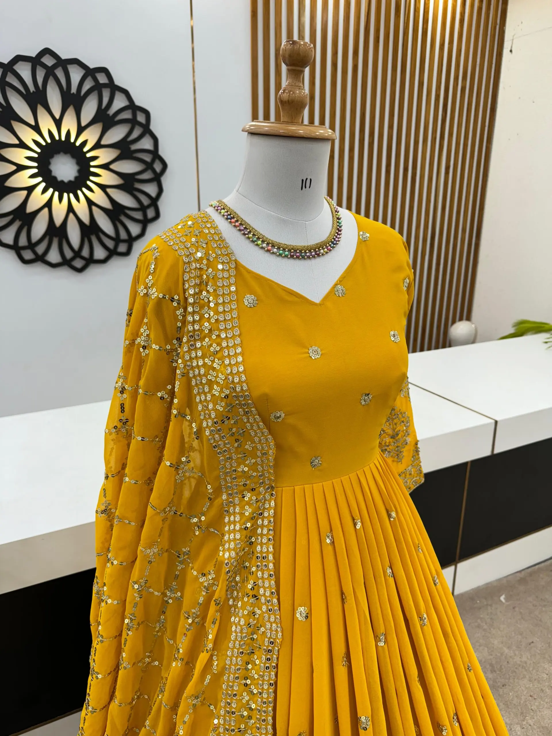 ZF 359 Yellow Color Georgette Embroidery Sequence Work Gown Casual, Wedding, Party, Festive, Events Etc. Expected Delivery 4-6 Working Days @1999/- | Bollywood Gowns, Creative Gowns, Designer Gowns, Embroidered Gowns, Gowns, Party Wear Gowns