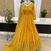Yellow Georgette Embroidery Sequence Gown