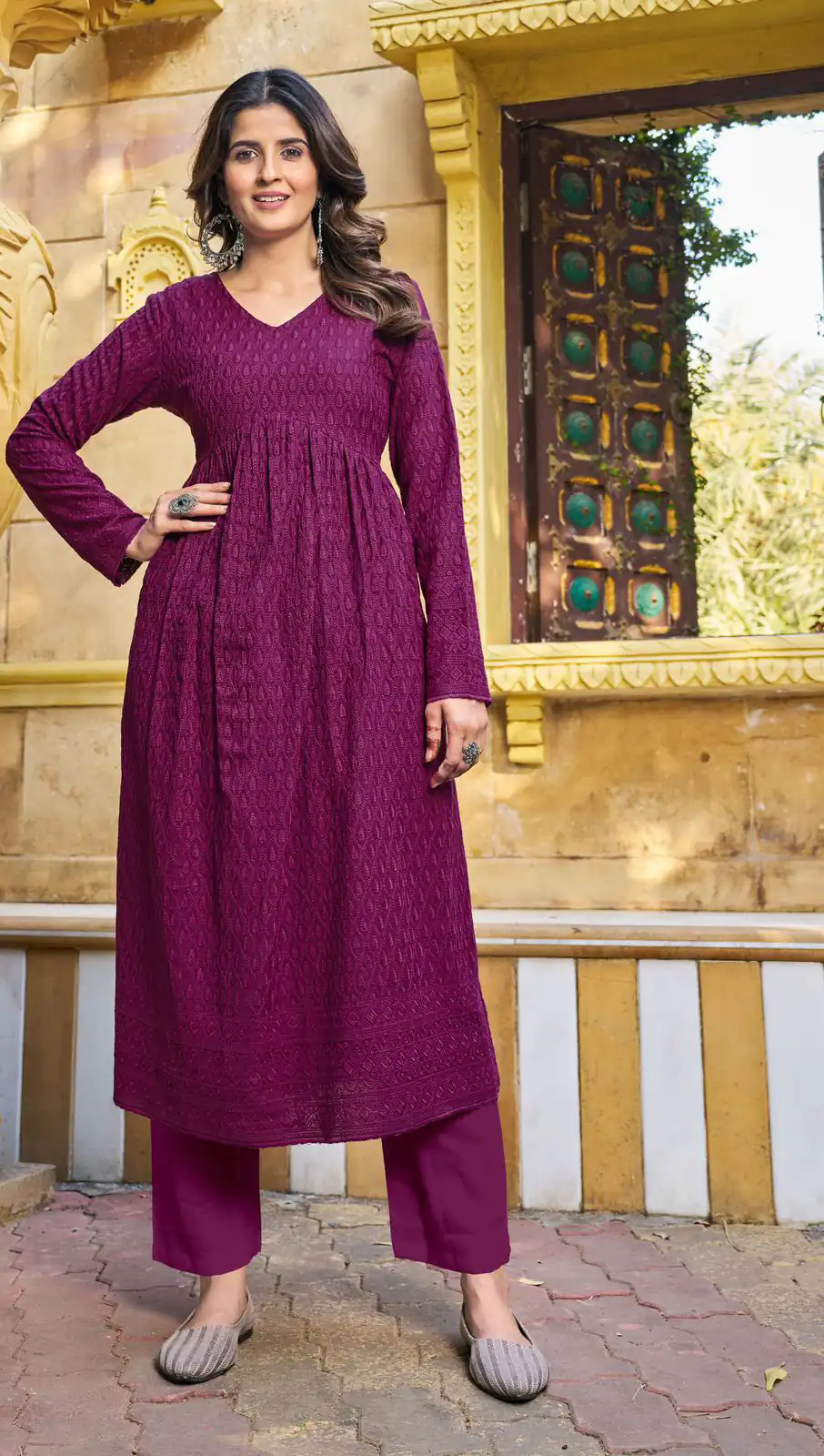 INLI Schiffli Maroon Color Heavy Rayon with Schiffli Work Kurti Casual, Wedding, Party, Festive, Events Etc. Expected Delivery 4-6 Working Days @1699/- | Bollywood Kurti, Creative Kurtis, Designer Kurti, Kurti, Party Wear Kurti, Selfie Kurti