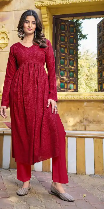 INLI Schiffli Red Color Heavy Rayon with Schiffli Work Kurti Casual, Wedding, Party, Festive, Events Etc. Expected Delivery 4-6 Working Days @1699/- | Bollywood Kurti, Creative Kurtis, Designer Kurti, Kurti, Party Wear Kurti, Selfie Kurti
