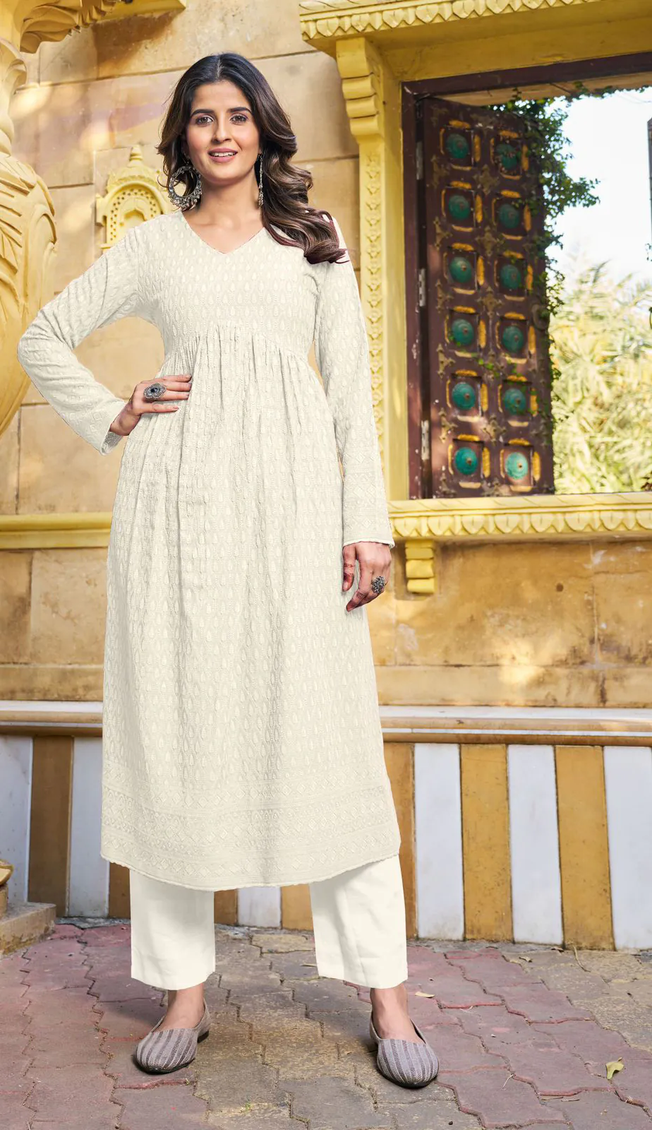 INLI Schiffli White Color Heavy Rayon with Schiffli Work Kurti Casual, Wedding, Party, Festive, Events Etc. Expected Delivery 4-6 Working Days @1699/- | Bollywood Kurti, Creative Kurtis, Designer Kurti, Kurti, Party Wear Kurti, Selfie Kurti