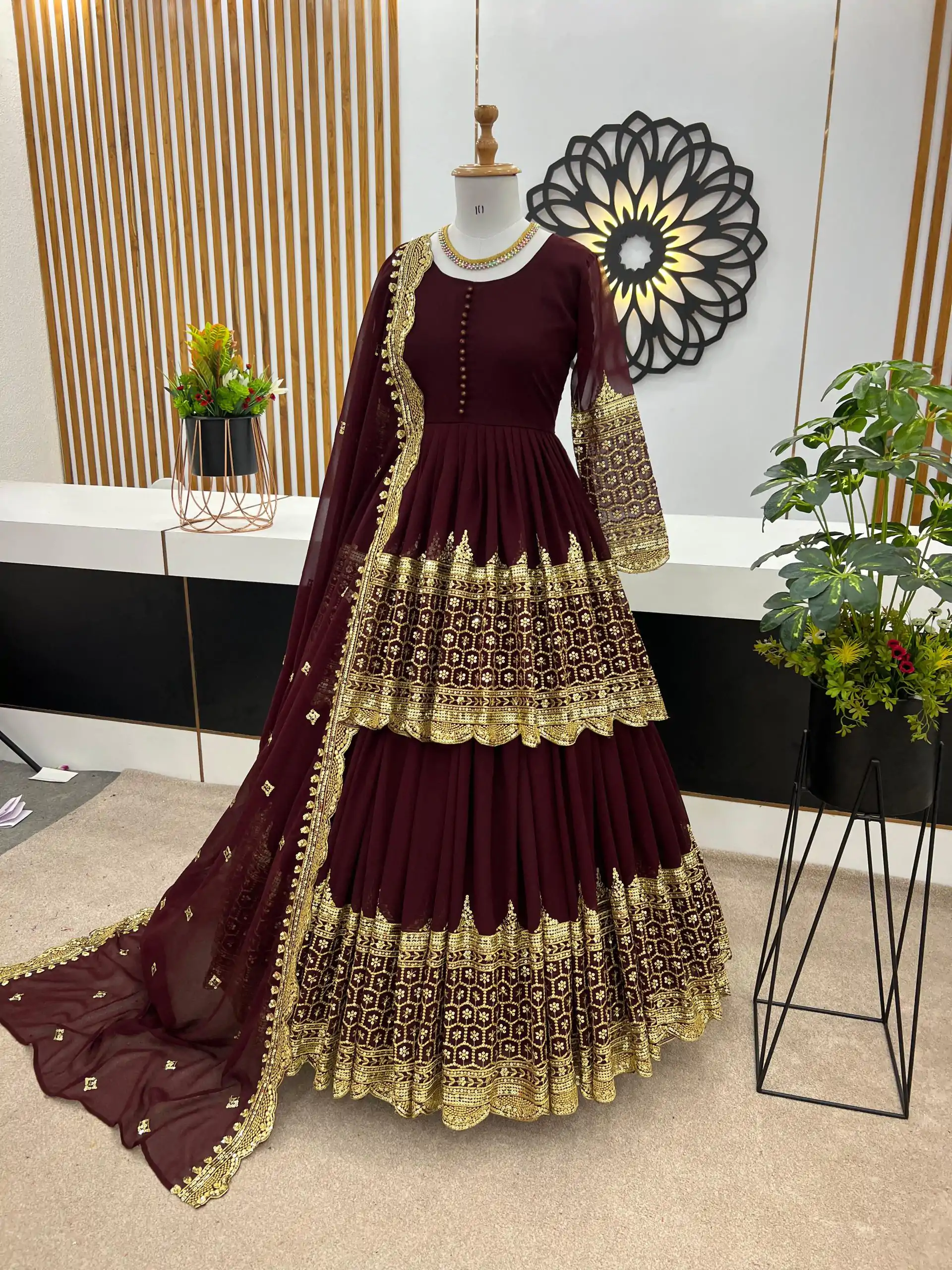 ZF 362 Dark Maroon Faux Georgette With Heavy Embroidery Sequence Work Lehenga Choli Wedding, Party, Events Etc. Expected Delivery 4-6 Working Days 2099/- | Bollywood Lehenga, Creative Lehenga, Designer Lehenga, Embroidered Lehenga, Lehenga, Party Wear Lehenga