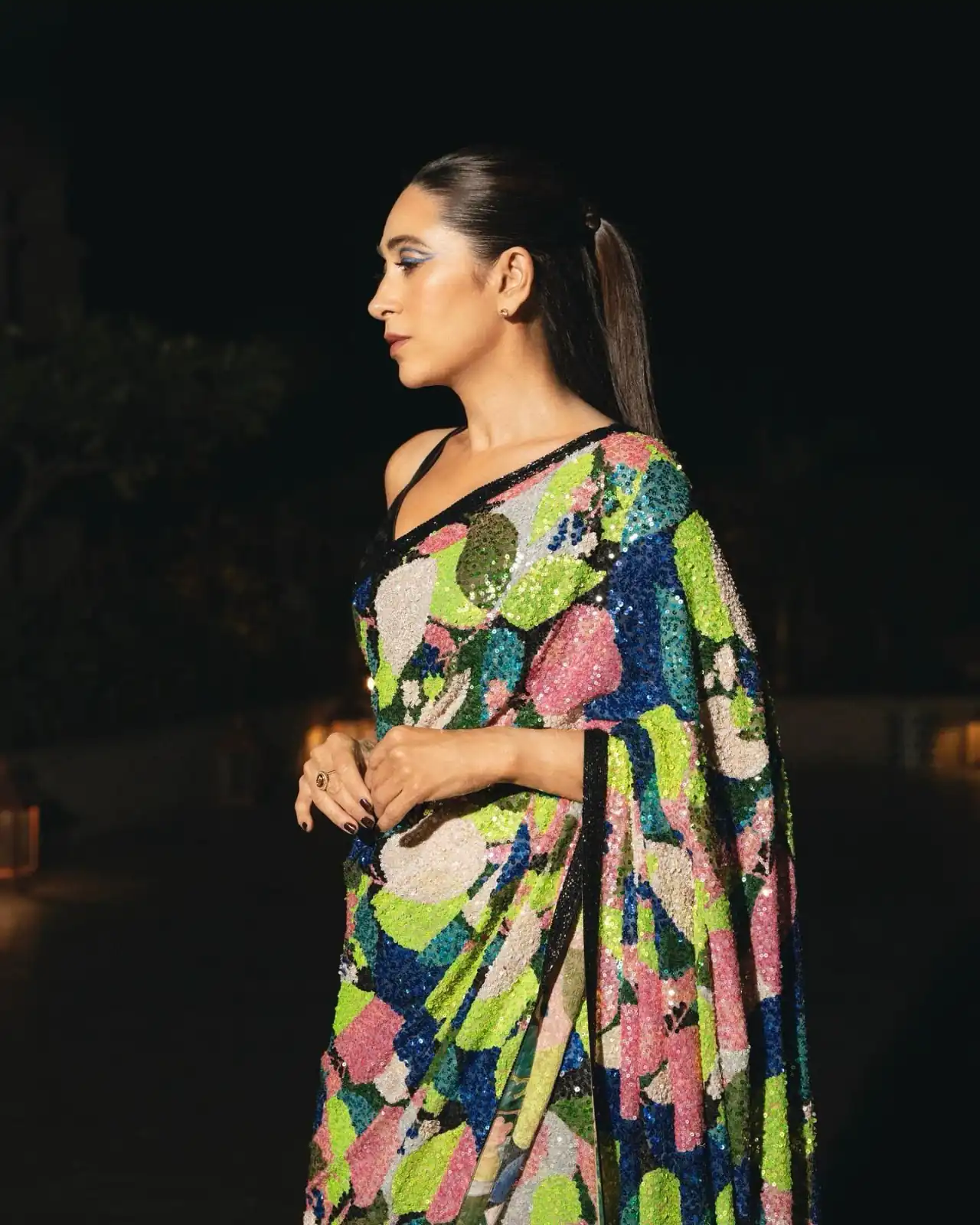 DF 3402 Karishma kapoor Multi Color Georgette Embroidery Sequins Saree Casual, Party Wear, Wedding, Events Etc Delivery .4-6 Working Days 1999/- | Bollywood Sarees, Creative Sarees, Designer Sarees, Embroidered Sarees, Ethnic Saree, Modern Digital sarees, Party Wear Sarees, Sarees