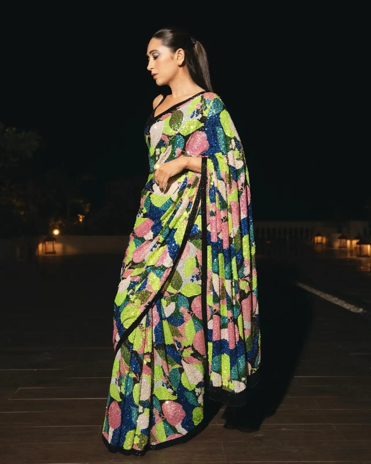 DF 3402 Karishma kapoor Multi Color Georgette Embroidery Sequins Saree Casual, Party Wear, Wedding, Events Etc Delivery .4-6 Working Days 1999/- | Bollywood Sarees, Creative Sarees, Designer Sarees, Embroidered Sarees, Ethnic Saree, Modern Digital sarees, Party Wear Sarees, Sarees